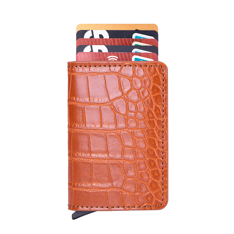 VETHO pop-up RFID wallet in Copper Orange leather on a white background.