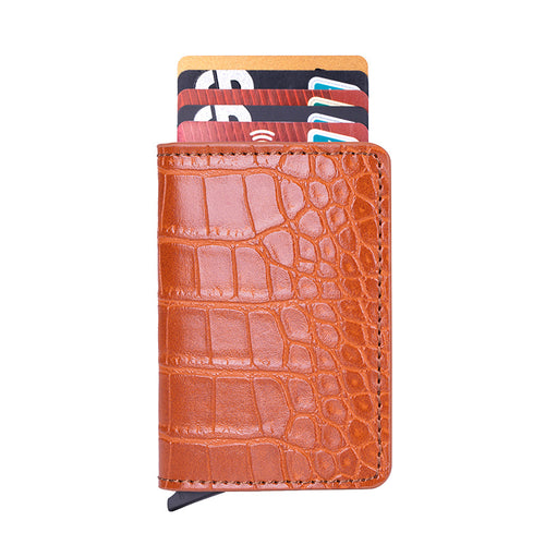 VETHO pop-up RFID wallet in Copper Orange leather on a white background.