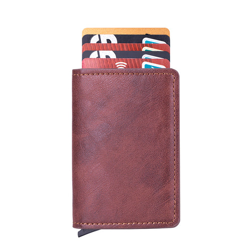 VETHO pop-up RFID wallet in Merlot Red leather on a white background.
