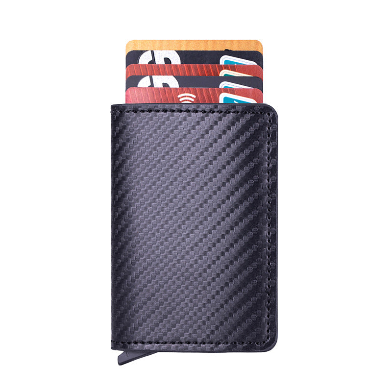 VETHO pop-up RFID wallet in Carbon Black leather on a white background.